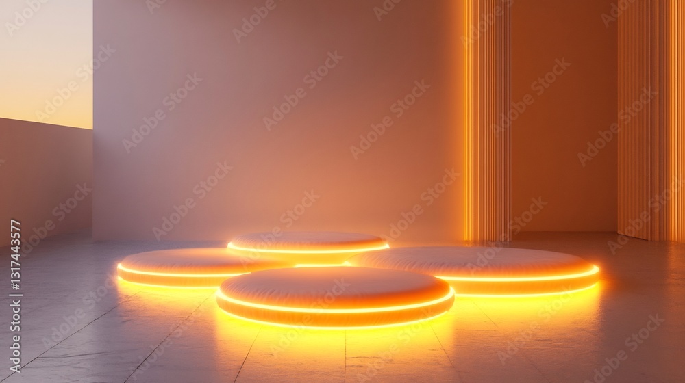 Fototapete empathy visualized overlapping warm glowing circles radiating calming light in a minimalist space