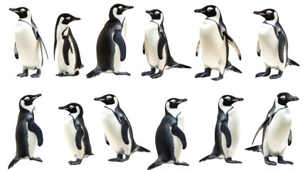 Obraz premium Twelve Penguins Displaying Various Poses in a Natural Setting