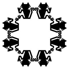 Geometrical animal frame with stylized cats. Native American art from ancient Peru. Nazca culture. Black silhouette on white background.