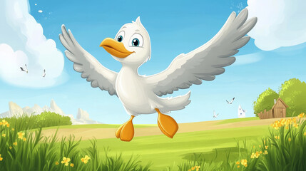 Cartoon gull flying bird vector illustration.