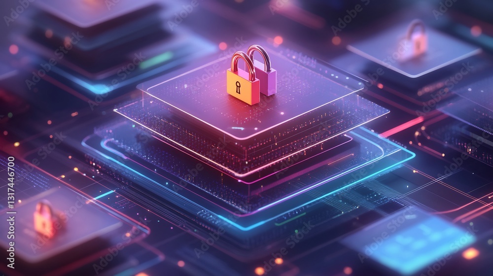 Leinwandbilder Highdetail depiction of data protection featuring abstract layer symbolic locks representing secure systems