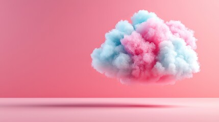 Fototapeta premium Soft Pink and Blue Cloud Floating on a Pastel Pink Background