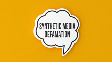 Synthetic Media & Defamation text message on speech bubble. Legal terms and rules concept infomercial.