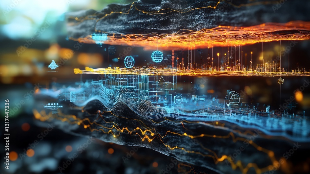 Poster Highdetail depiction of operational risk featuring layered textures symbolic forms process security and reliability