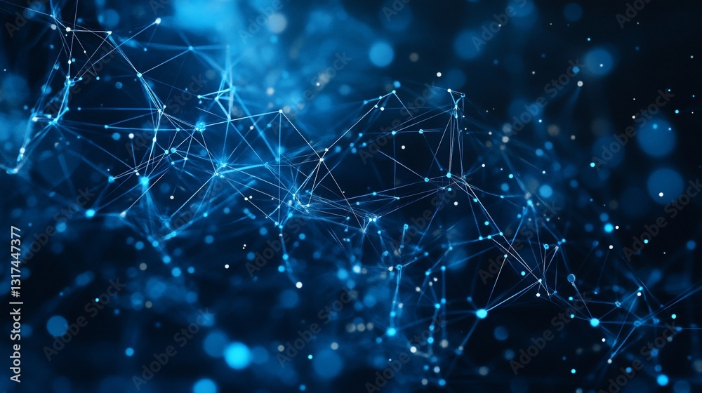 Fototapete Abstract Digital Network Connection Plexus Background  Illuminated Nodes and Lines of Data Visualization