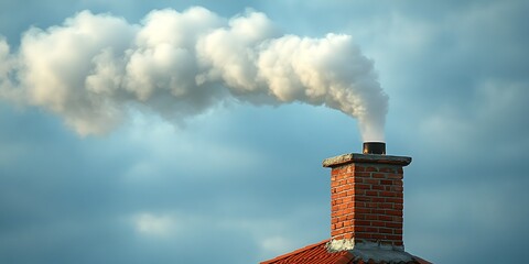 Smoke plume from chimney against sky