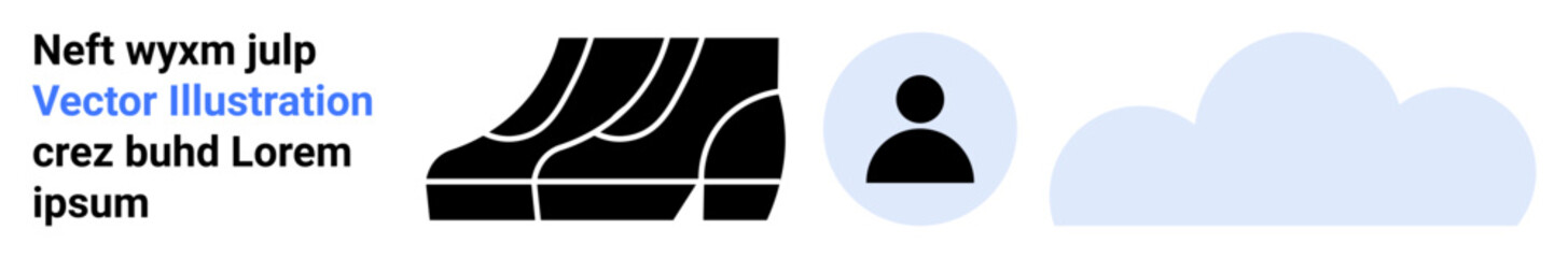 Black staircase graphic, user profile circle, and blue cloud. Ideal for technology, user interface, connectivity, innovation, accessibility online services business concepts. Flat landing page