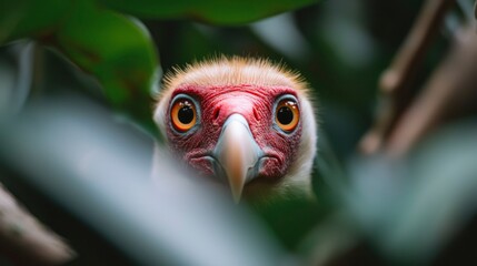 Vulture Peeking Through Leaves