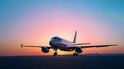 Fototapeta premium Passenger Airplane on Runway During Sunset at Airport