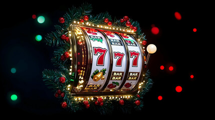 Christmas Casino Slot Machine Jackpot 777 With Festive Lights