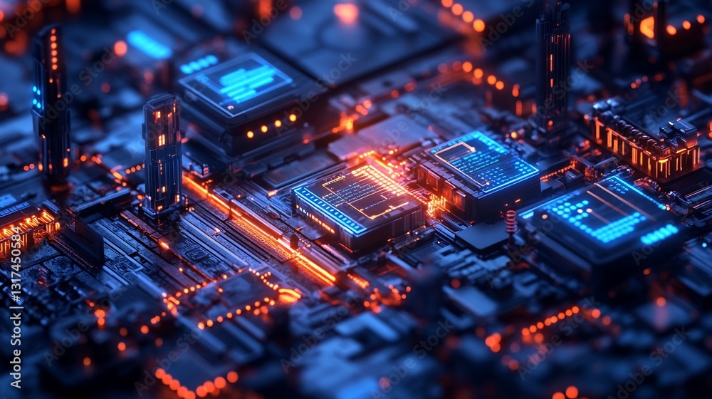 Poster Highdetail visualization of blockchain business focusing decentralized ledgers and smart contracts