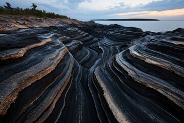 Layered Rocks by Lakeside Dusk