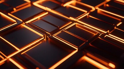 Abstract dark tiles with glowing orange gaps in a mesmerizing pattern
