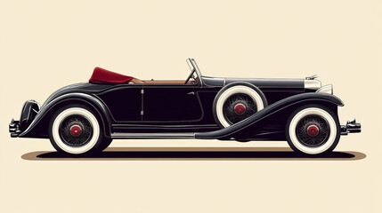 Retro vintage old style car vehicle automobile exclusive speed sport transport antique garage classic auto vector illustration