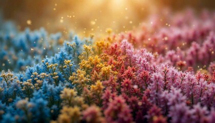 Fototapeta premium Surreal Landscape with Colorful Flowers Bathed in Soft Light
