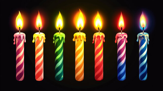 Candle flame vector fired flaming candlelight and flammable fire light illustration fiery flamy set bright burn decoration for celebration isolated on black transparent background