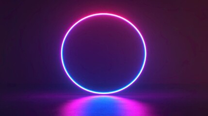 Fototapeta premium Abstract Neon Circle Glowing with Vibrant Pink and Blue Hues on Dark Background