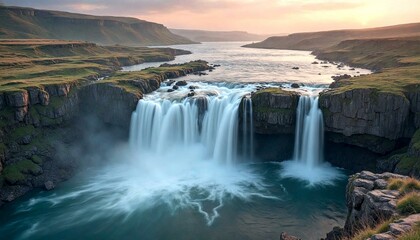 Serene Waterfall Over Rugged Cliff