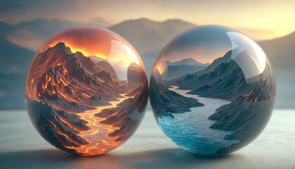 Reflective Spheres Capture Mountain Landscape