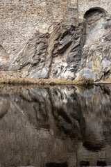 Rock and river Vltava, Cesky Krumlov, Czechia