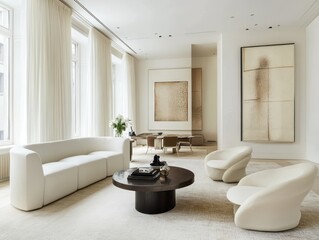 A bright and spacious modern living room interior design appears