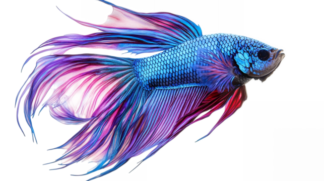 Shimmering betta fish with long flowing fins isolated on a transparent background 