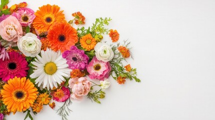 Obraz premium Vibrant Floral Arrangement of Gerbera Daisies and Ranunculus on White Background