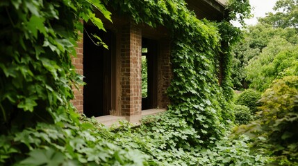 Abandoned building overgrown with vines