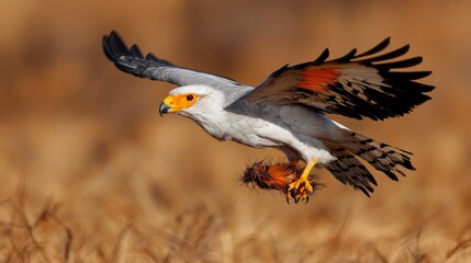 Obraz premium Bird of prey in flight, field background