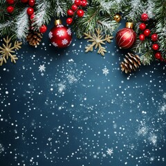 Merry Christmas With Festive Decorations And Snowflakes