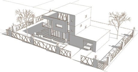 modern house sketch 3d illustration