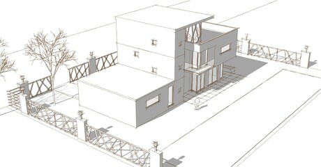 modern house sketch 3d illustration