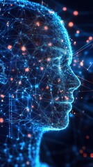 A connected network of light depicts a human profile