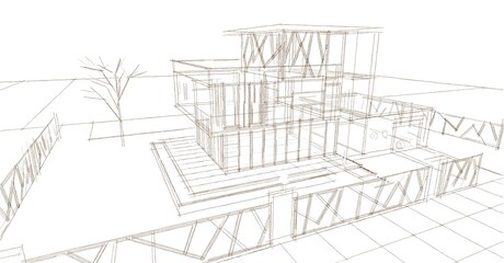 modern house sketch 3d illustration