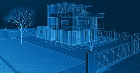 Fototapeta premium modern house sketch 3d illustration
