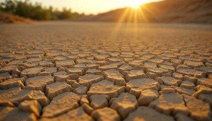 Cracked Earth at Sunset in Desert