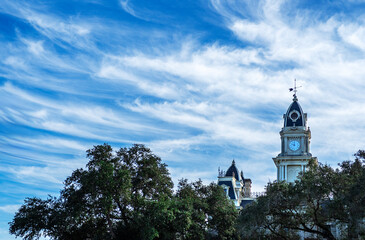 Old county building in Texas with sweeping sky