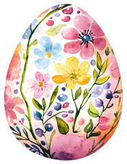 Vibrant Decorative Easter Egg in Pastel Watercolor Style with Floral Patterns and Botanical Elements