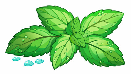 Set of mint leaves with drops isolated on white background. © williamnoah
