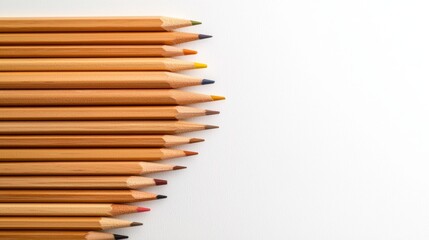Obraz premium Colorful Wooden Pencils Arranged Neatly on Bright White Surface