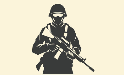 Soldier silhouette holding rifle vector illustration