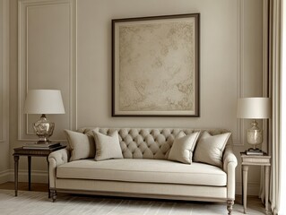 A luxurious living room shows a sofa and decorative lamps
