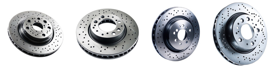Collection of brake rotors isolated on transparent background