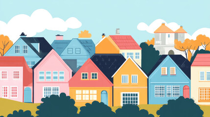 Naklejka premium Cute colorful flat style house village symbol real estate cottage and home design residential colorful building construction vector illustration.