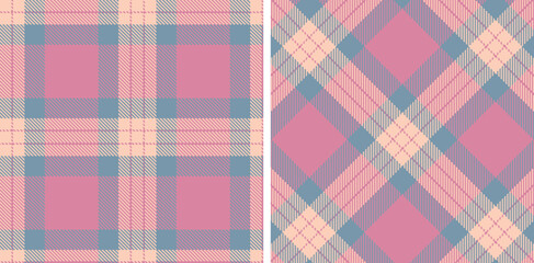 Cool Light Peach Seamless Tartan with Deep Dull Pink accents Fabric Design
