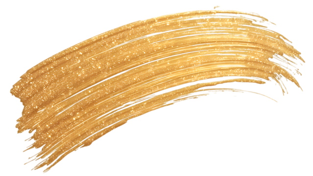 Golden Glitter paint brush stroke isolated on white or transparent png background.