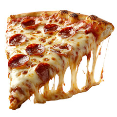 A Cheesy Pepperoni Pizza Slice Oozing with Melted Cheese Isolated on Transparent Background