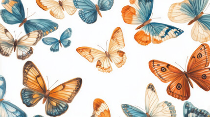 Butterfly colorful insect flying for decoration and beautiful butterflies wings fly in spring illustration set isolated on white background