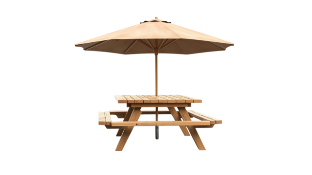 Classic Wooden Picnic Table with Umbrella isolated on transparent background (3) - Powered by Adobe