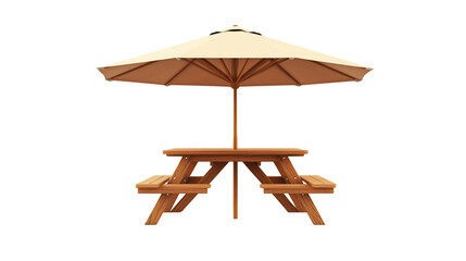 Classic Wooden Picnic Table with Umbrella isolated on transparent background (2)